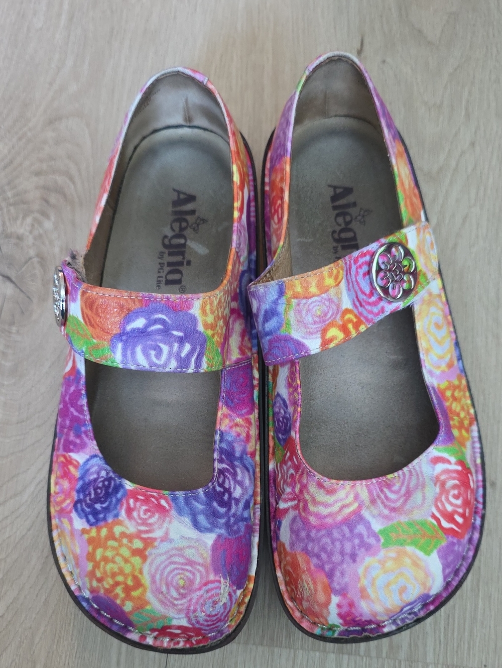 Alegria Paloma Floral Leather Mary Jane Comfort Shoes Size 37 / US 7-7.5